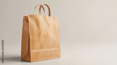 Brown craft paper bag shopping bag with handle mockup. Isolated on white background