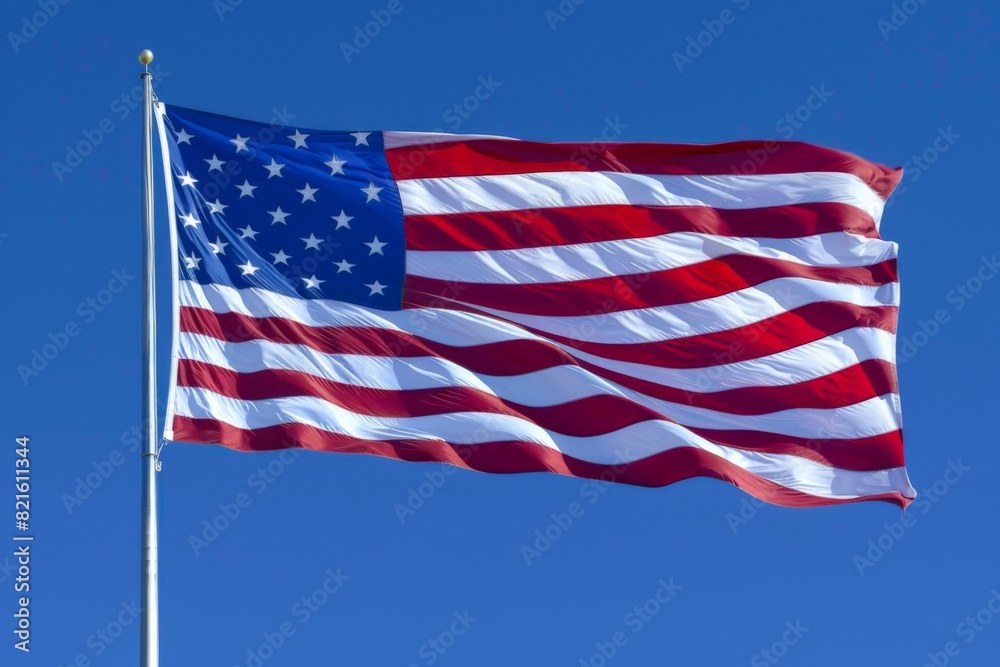 The American Flag is fluttering in the wind on Flag Day