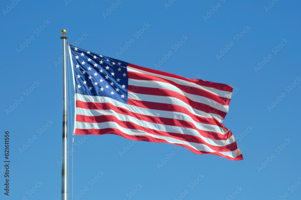 The American Flag is fluttering in the wind on Flag Day The American Flag is fluttering in the wind on Flag Day