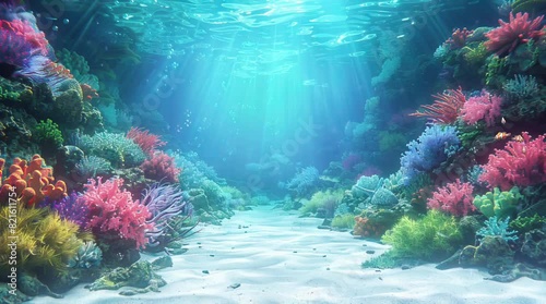 sea underwater scene with coral and light rays animation background illustration