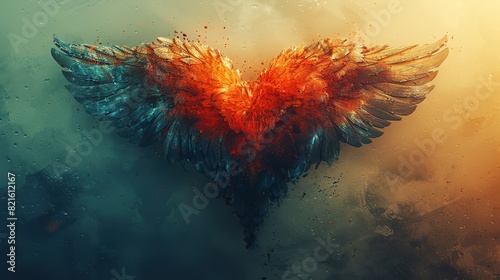 An abstract illustration of a heart with wings, symbolizing the freedom and love that democracy brings.