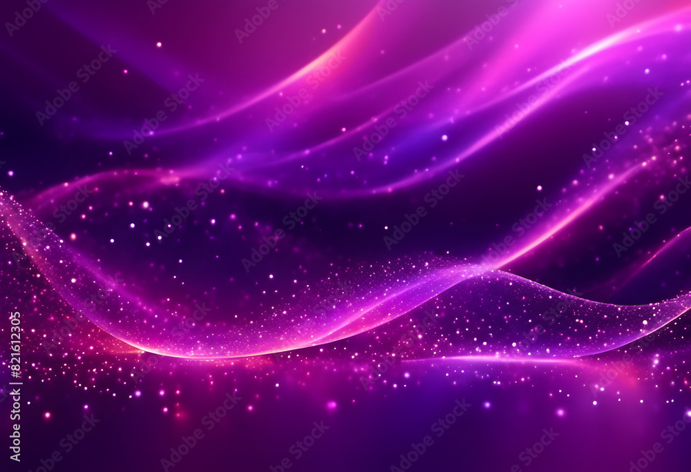 Fototapeta premium A vibrant abstract background featuring flowing waves of purple and pink hues with sparkling particles.