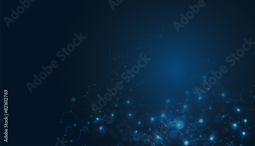Abstract futuristic - Molecule technology with polygonal shapes on a dark blue background.
