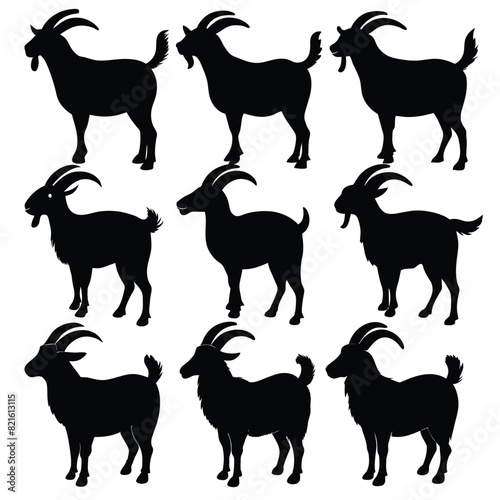 Set of Angora Goat black Silhouette Vector on a white background