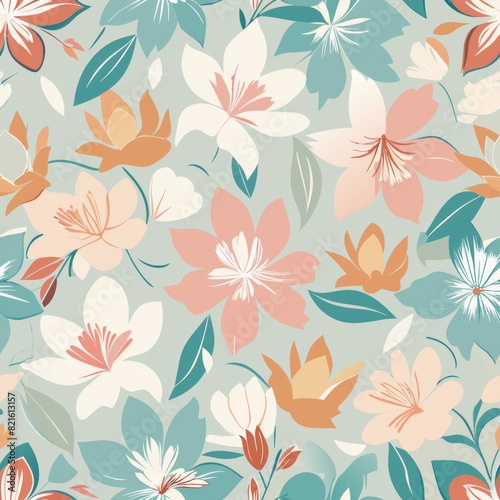 Seamless pattern of abstract floral motifs in muted  pastel hues  creating a soft and romantic wrapping paper design  Generative AI