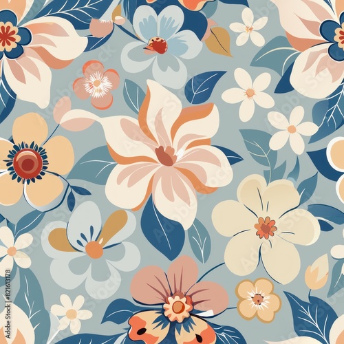 Seamless pattern of abstract floral motifs in muted, pastel hues, creating a soft and romantic wrapping paper design, Generative AI