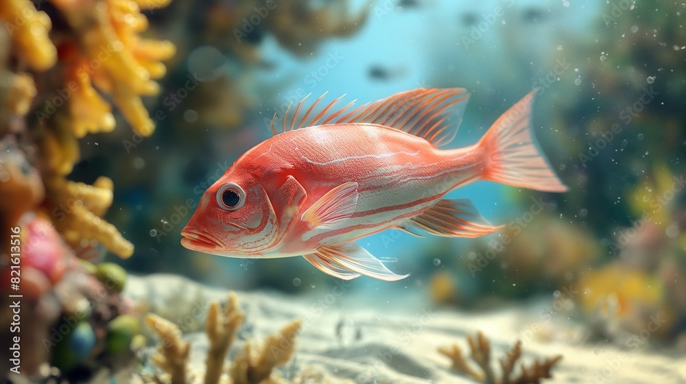 Vibrant Red Fish Gliding Through Coral Reef Background