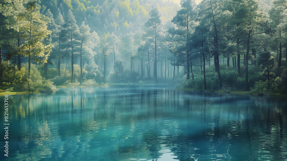 Mystical Forest Lake, Generative AI
