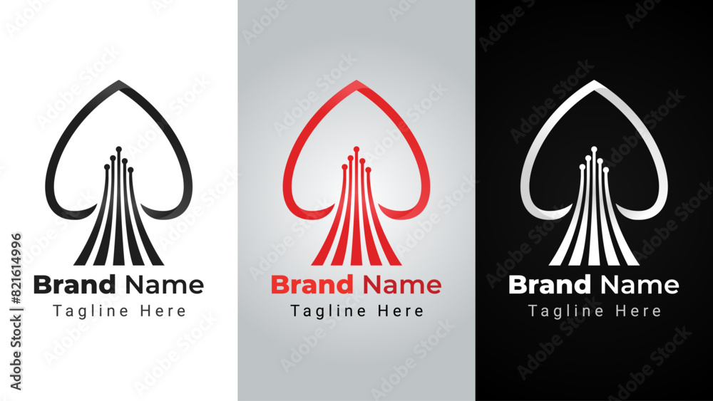 Spade Tech Logo, combination of spade or ace logo and line technology illustration Spade Tech Logo, combination of spade or ace logo and line technology illustration