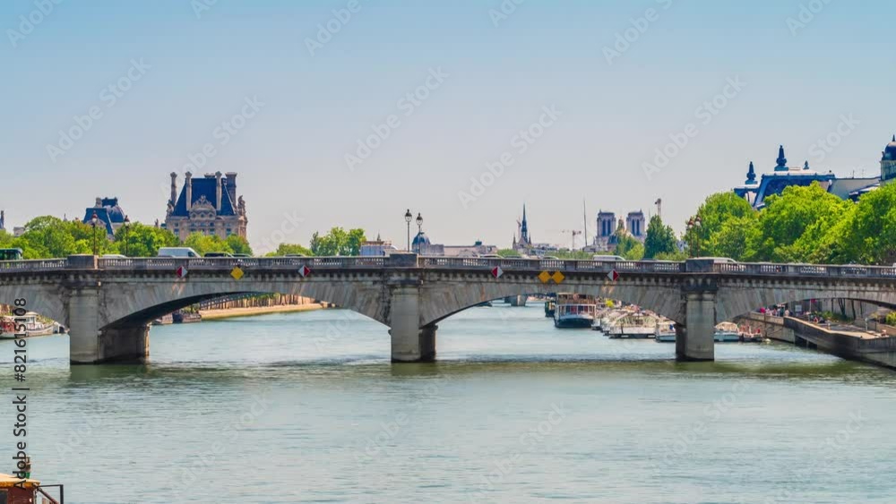 A timelapse of the Eiffel Tower along the river Seine with flyboats passing by with motion blur.Sunny but cloudy spring summer day paris city famous riverside bay tower view bridge timelapse panorama A timelapse of the Eiffel Tower along the river Seine with flyboats passing by with motion blur.Sunny but cloudy spring summer day paris city famous riverside bay tower view bridge timelapse panorama
