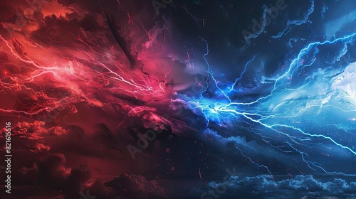 red and blue battle lightning background photo