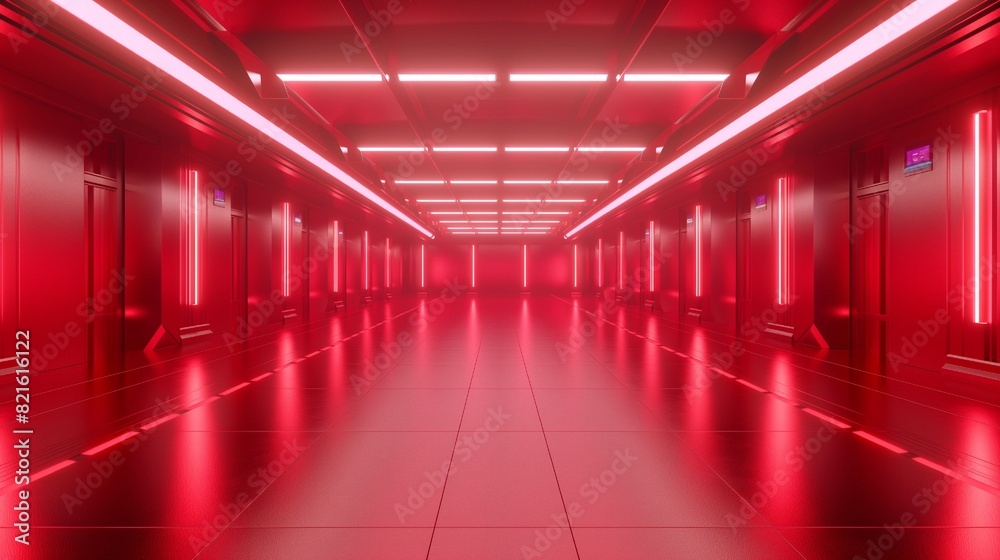 Empty, light-red studio room futuristic Sci-Fi big hall room with lights red, Future background for design Empty, light-red studio room futuristic Sci-Fi big hall room with lights red, Future background for design