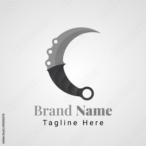 Letter C Karambit Dagger Logo,  combination of the traditional Indonesian weapon, karambit dagger in the shape of the letter C
