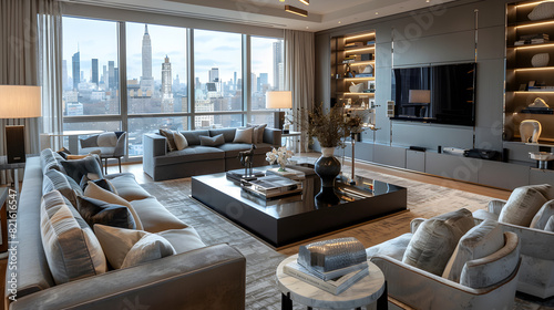 Wallpaper Mural A large living room with a black coffee table and a large flat screen TV Torontodigital.ca