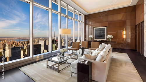 Wallpaper Mural A large living room with a view of the city Torontodigital.ca