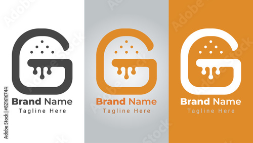 Letter G Burger Logo, Simple and elegant logo of the letter G that forms a burger. Can be used for fast food restaurant logo