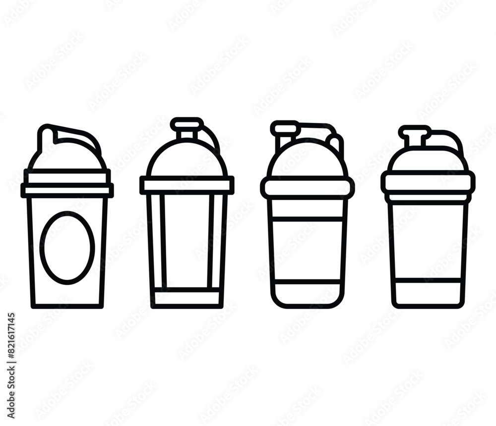 shaker bottle mix protein drink icon vector design simple line black white illustration collections template sets shaker bottle mix protein drink icon vector design simple line black white illustration collections template sets