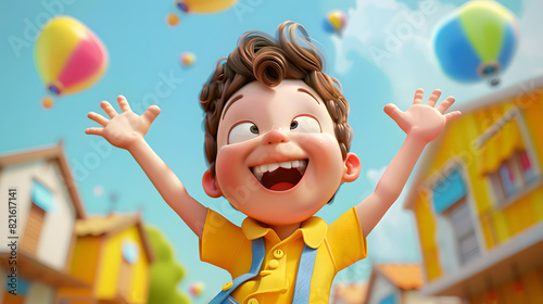 Wallpaper Mural A cartoon boy is jumping up and down with his arms outstretched Torontodigital.ca