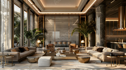 Wallpaper Mural A large living room with a lot of furniture and a few potted plants Torontodigital.ca