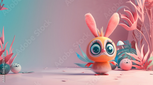 Wallpaper Mural A cartoon rabbit is standing in front of a pink background Torontodigital.ca