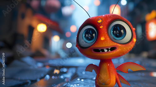 Wallpaper Mural A small orange creature with blue eyes stands in front of a building Torontodigital.ca