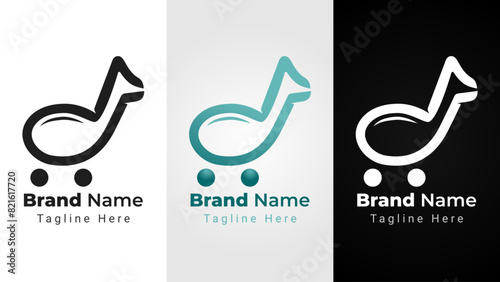 Music Shop Logo, combination logo of Music Note and Trolley. Can be used as brand identity of music store