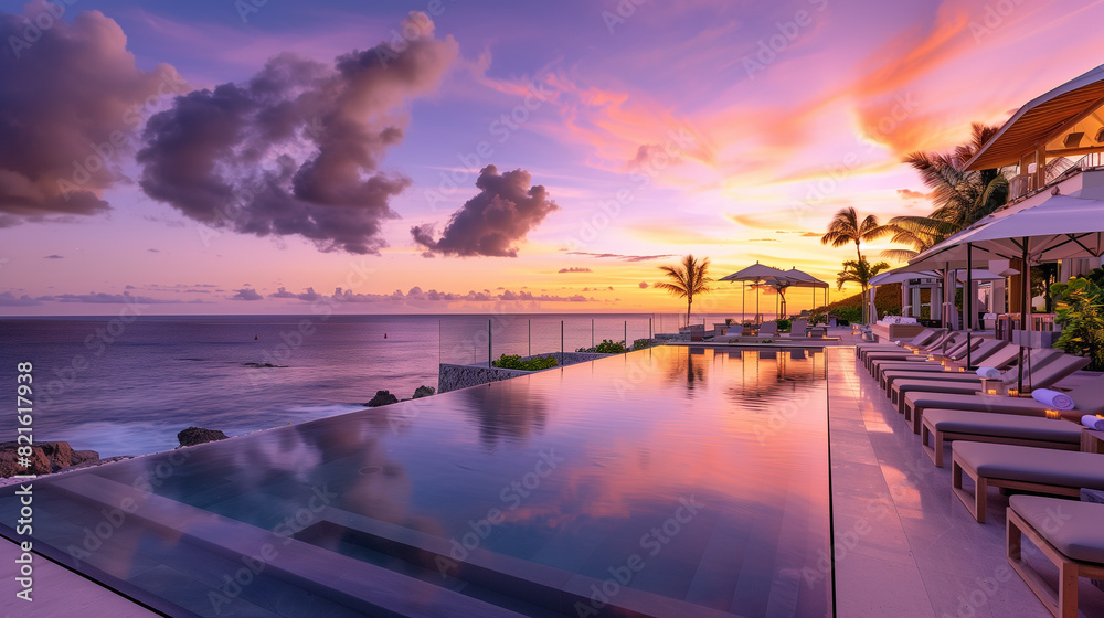 Luxury Resort Pool at Sunset, Generative AI