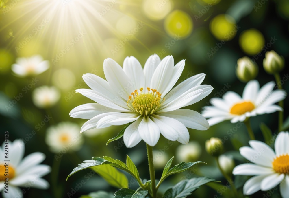 Create a soft-focus illustration or photograph of a white flower against a green background. Create a soft-focus illustration or photograph of a white flower against a green background.