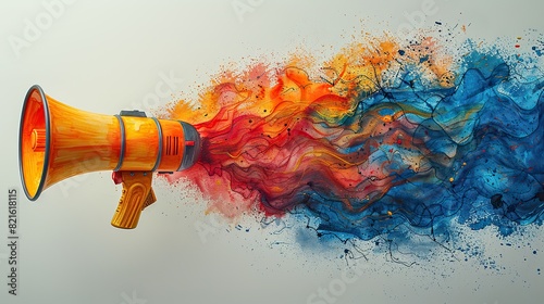 A drawing of a megaphone with colorful sound waves, representing the power of free speech in a democracy. photo