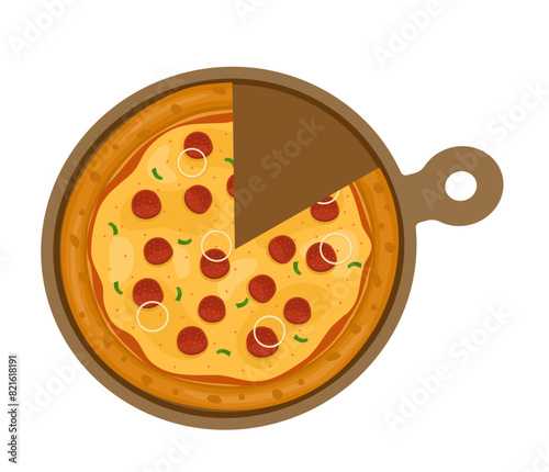 Pepperoni Pizza. Vector illustration of italian pizza. Pizza with pepperoni, vegetable, onion and cheese