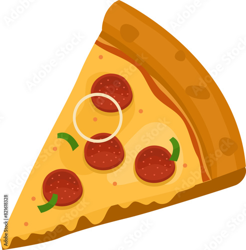 Pepperoni Pizza. Vector illustration of italian pizza. Pizza with pepperoni, vegetable, onion and cheese