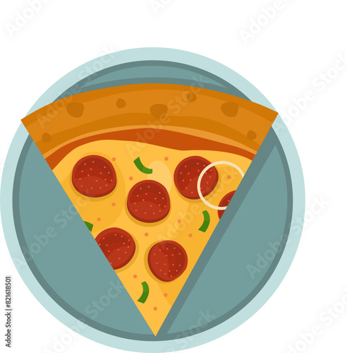 Pepperoni Pizza. Vector illustration of italian pizza. Pizza with pepperoni, vegetable, onion and cheese