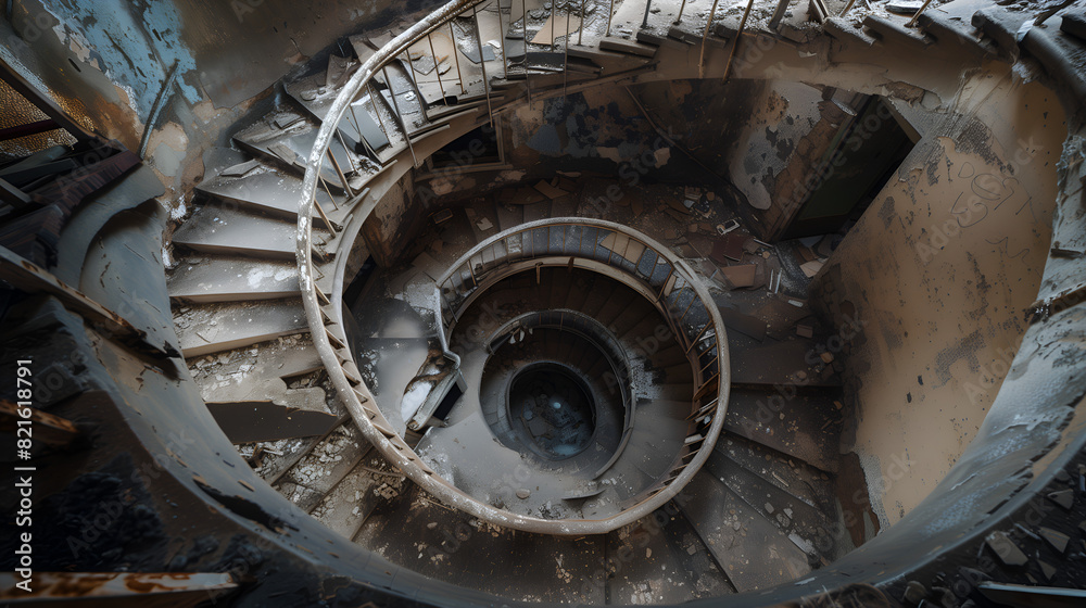 an abandoned staircase with a rusty surface an abandoned staircase with a rusty surface