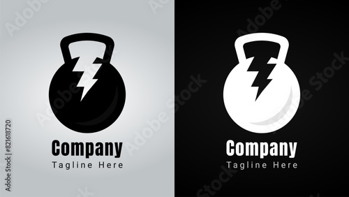 Power Gym Logo, combination of power bolt striking the kettlebell