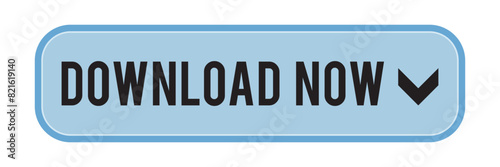 Blue download now button with download icon isolated.