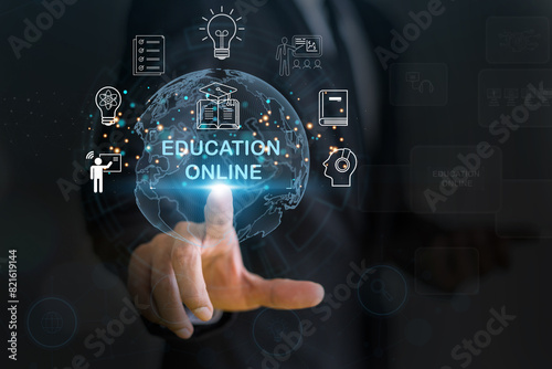 Human with technology internet learning and study online class webinar technology, e-learning, online education, education, training, tutor, video lesson, course, knowledge in homeschool