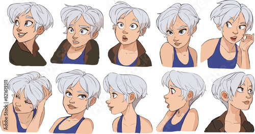 Set of Cartoon Illustration of a female character with Different Expressions