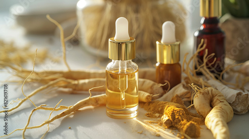 Natural cosmetic product. Skincare with Korean ginseng root for anti-aging products.
