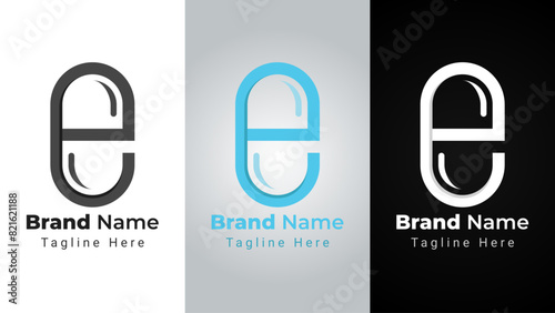 Letter e Capsule Logo, Elegant and simple logo of letter e that forms negative space capsule. Can be used as brand identity of medical