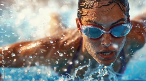 Focused Swimmer in Action During Competitive Race