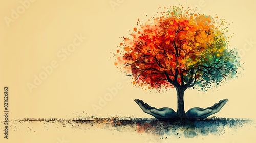 An illustration of a tree with leaves made of hands holding each other  representing the strength of unity in democracy.