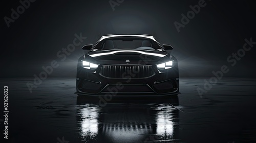 auto sport light Black vehicle headlamp modern banner lamp black shine automotive model background car detail grey 