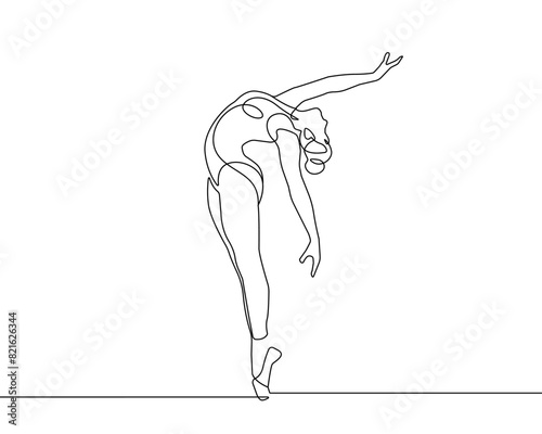 Woman Ballet Silhouette Continuous One Line Drawing. Female Dance Abstract Minimal Outline Illustration. Fitness or Dancing Concept Continuous One Line Drawing. Vector EPS 10.