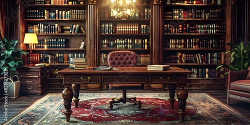 Elegant Vintage Library Table with Lavish Mahogany Furnishings and Cozy Atmosphere for Exclusive Product Showcase