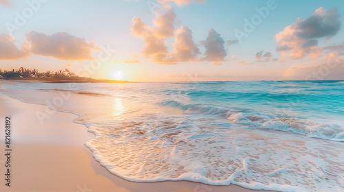 nature landscape of a serene beach at sunrise