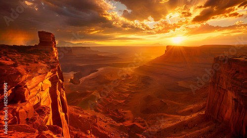 a landscape of majestic canyon at golden hour