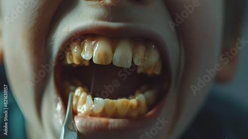 Close-Up of Boy Having His Teeth Checked, Pediatric Dental Examination with Young Patient, Child Getting Oral Health Check-Up at Dentist Office, Smiling Kid Undergoing Teeth Inspection, Generative AI 
