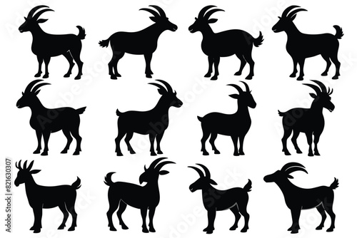 Set of Black Alpine Goat Silhouette Vector on a white background