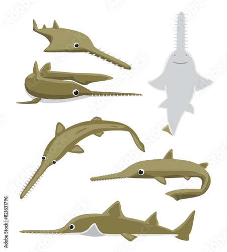 Cute Sawshark Poses Set Cartoon Vector photo