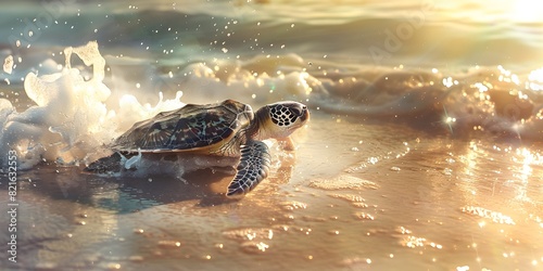Majestic Sea Turtle Returning to the Ocean Conservation Triumph Depicted in Stunning Digital